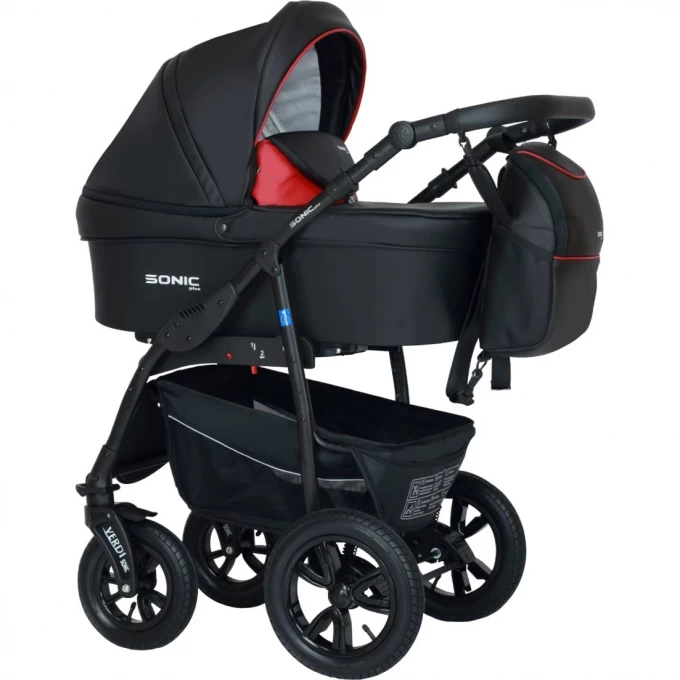 Коляска VERDI Babies Sonic Plus 3 в 1, черная с красной вставкой 2020000002222 Коляска VERDI Babies Sonic Plus 3 в 1, черная с красной вставкой 2020000002222